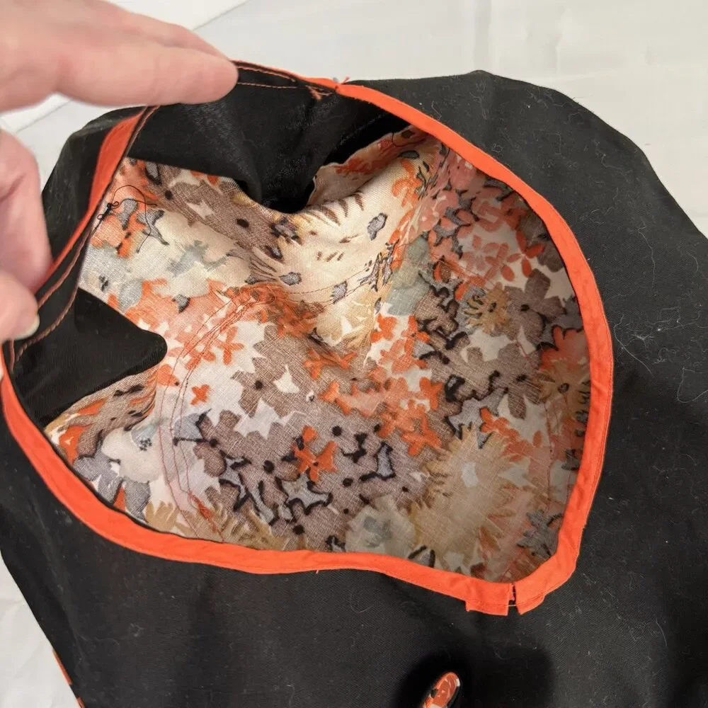 Vtg 1950s Mid Century Modern Fabric Circular Casserole Carrier Orange Brown 16
